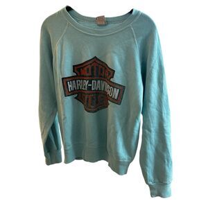 Vintage 80’s Harley Davidson cali biker motorcycle teal Medium crewneck sweater